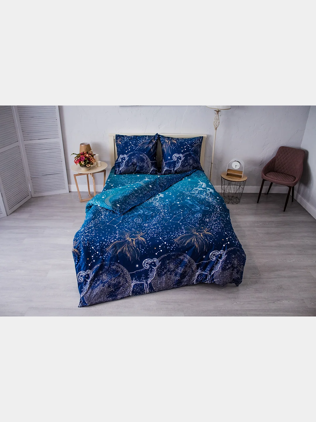 Синий меланж комплект постельного белья Cotton Nights Sweet Dreams, хлопок