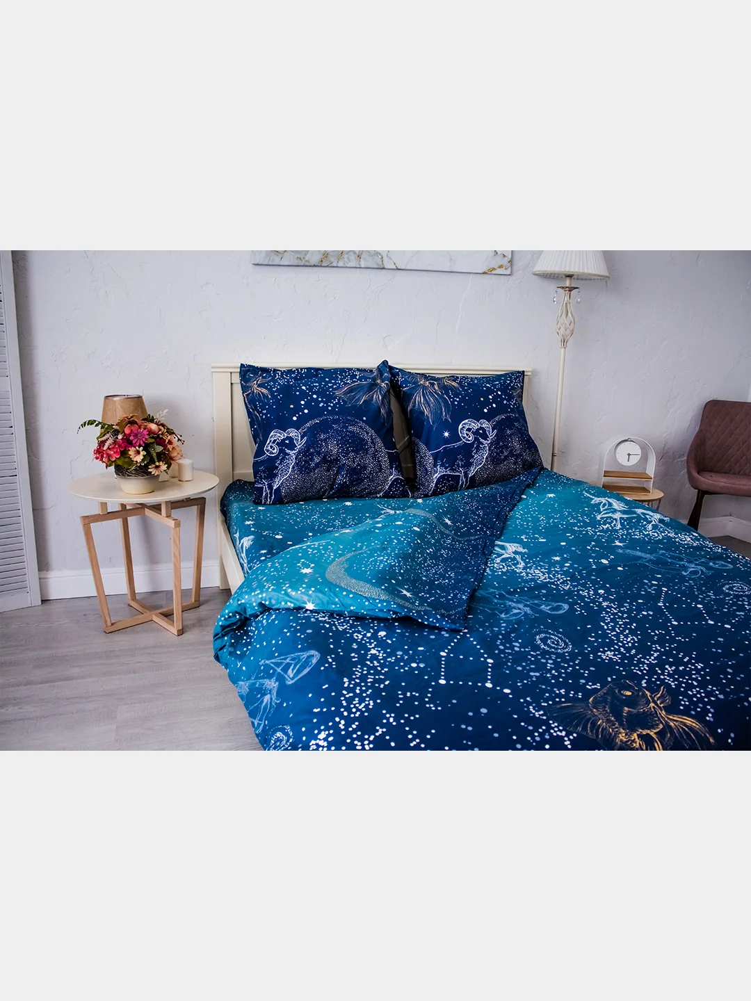 Синий меланж комплект постельного белья Cotton Nights Sweet Dreams, хлопок