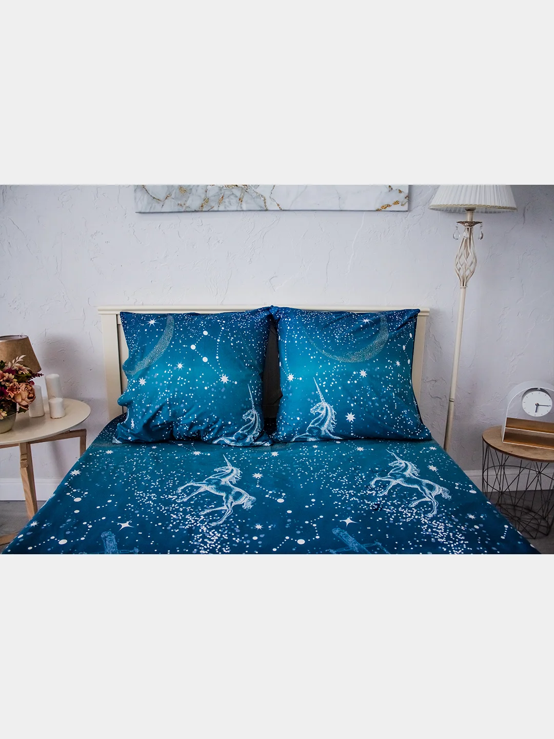 Синий меланж комплект постельного белья Cotton Nights Sweet Dreams, хлопок