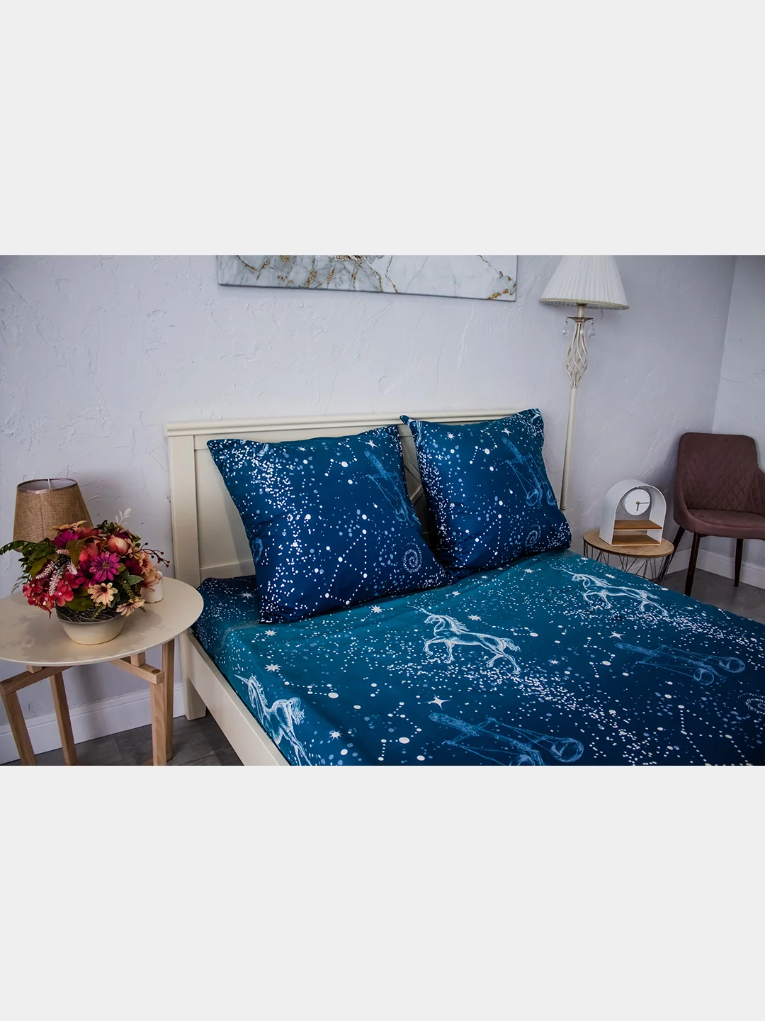 Синий меланж комплект постельного белья Cotton Nights Sweet Dreams, хлопок