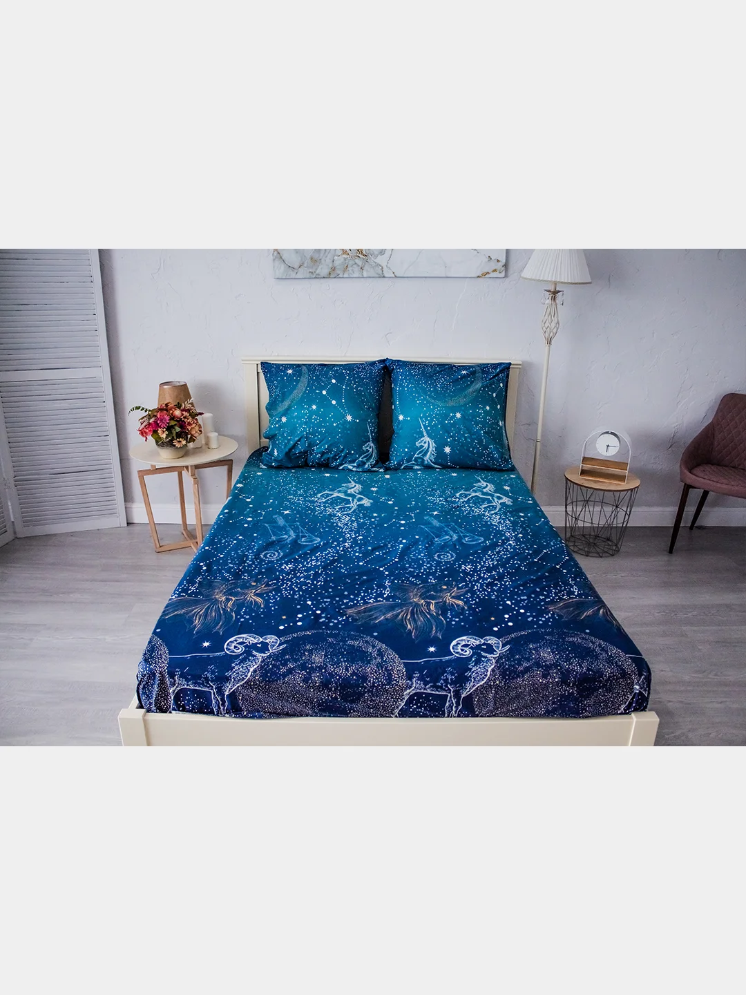 Синий меланж комплект постельного белья Cotton Nights Sweet Dreams, хлопок