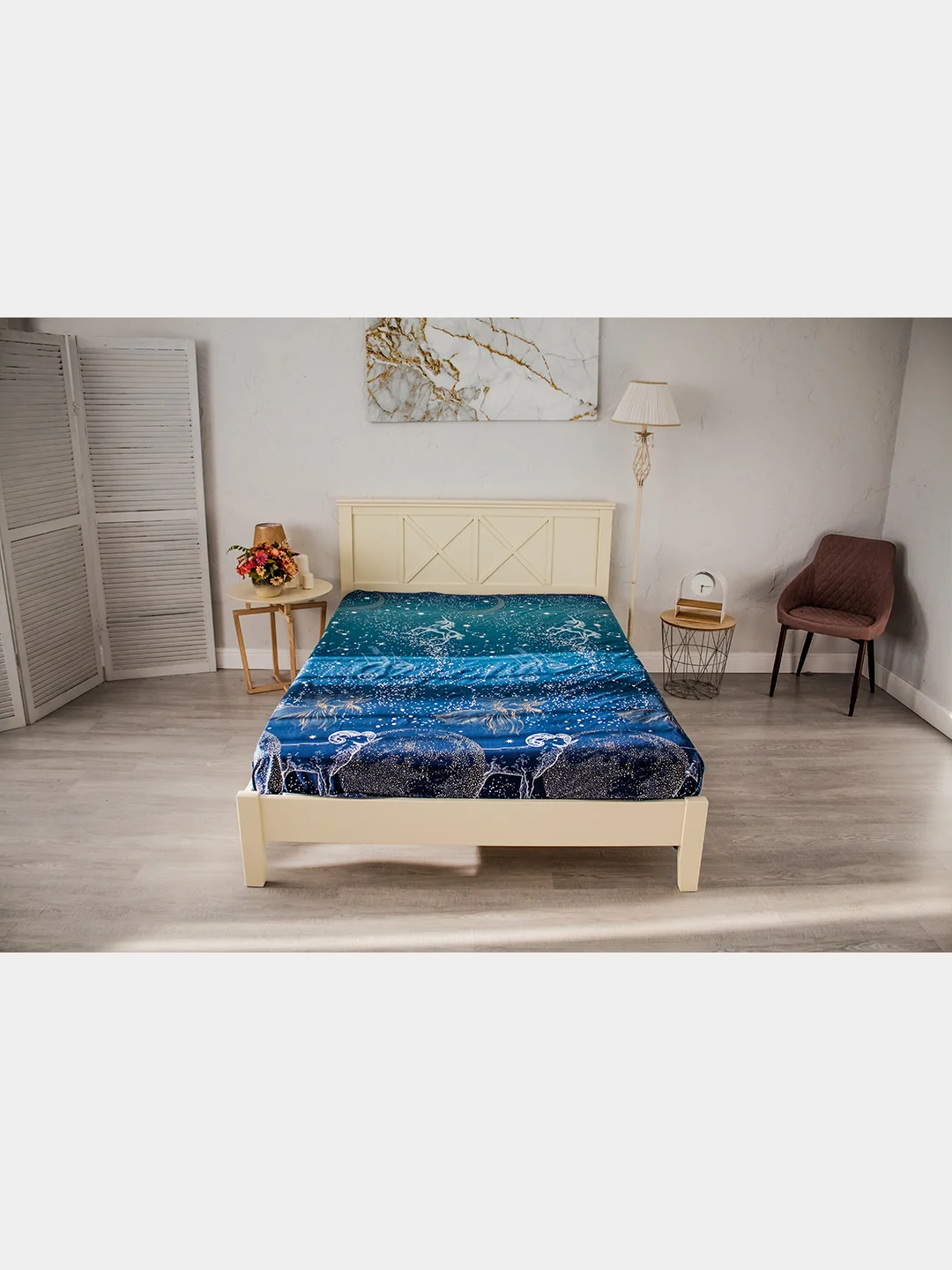 Синий меланж комплект постельного белья Cotton Nights Sweet Dreams, хлопок