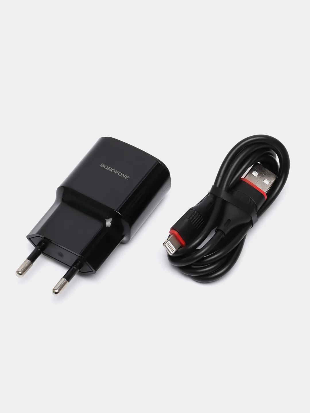 Черный блок питания для iPhone Borofone BA48A, 2.1 A+кабель Lighting