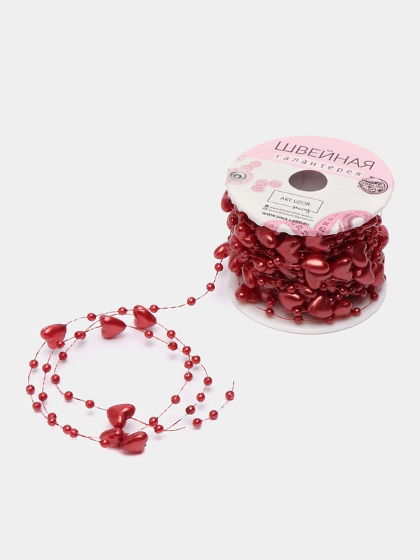 Бусы на леске "Сердца", 0,5 м, красный