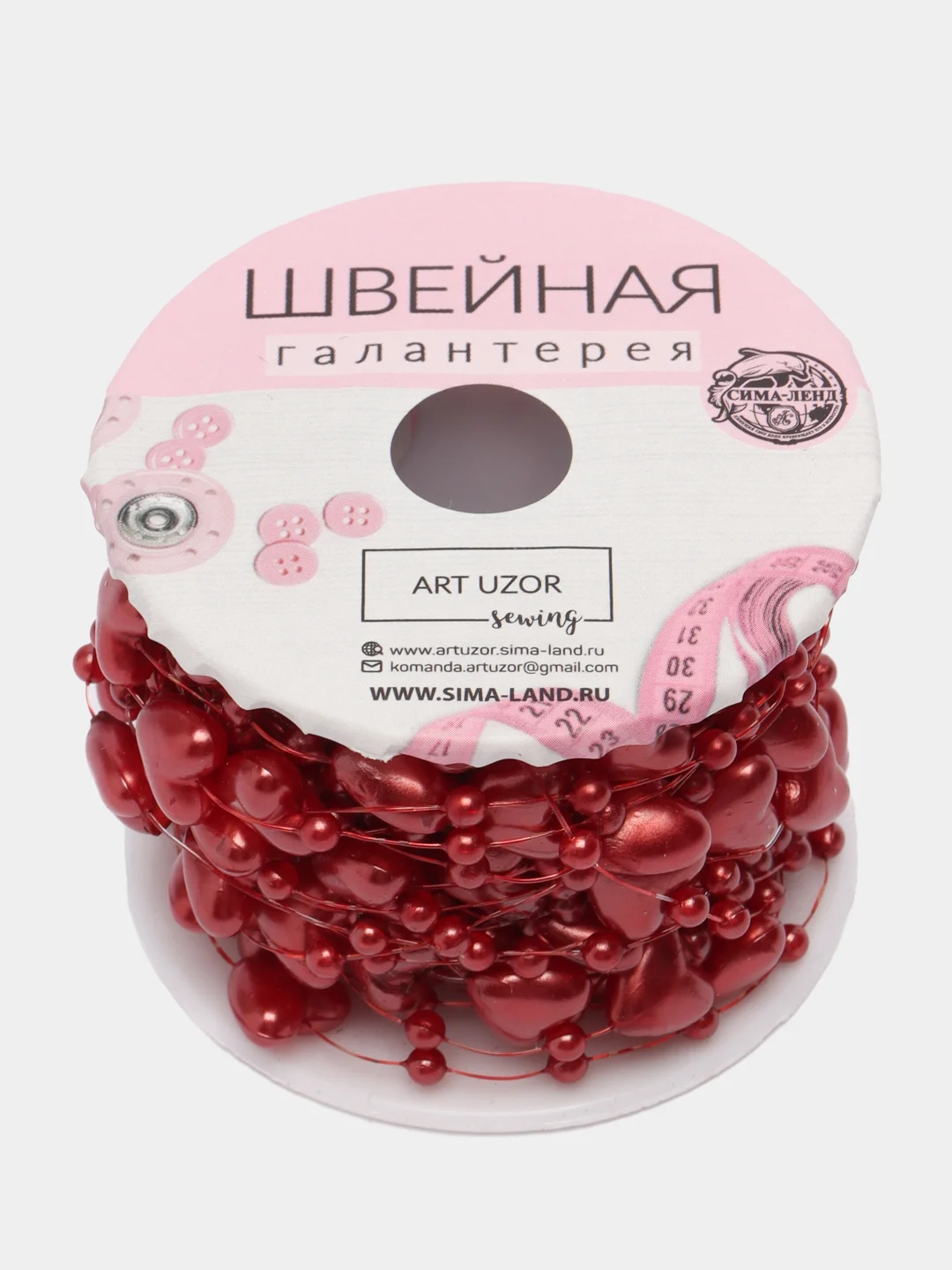 Бусы на леске "Сердца", 0,5 м, красный