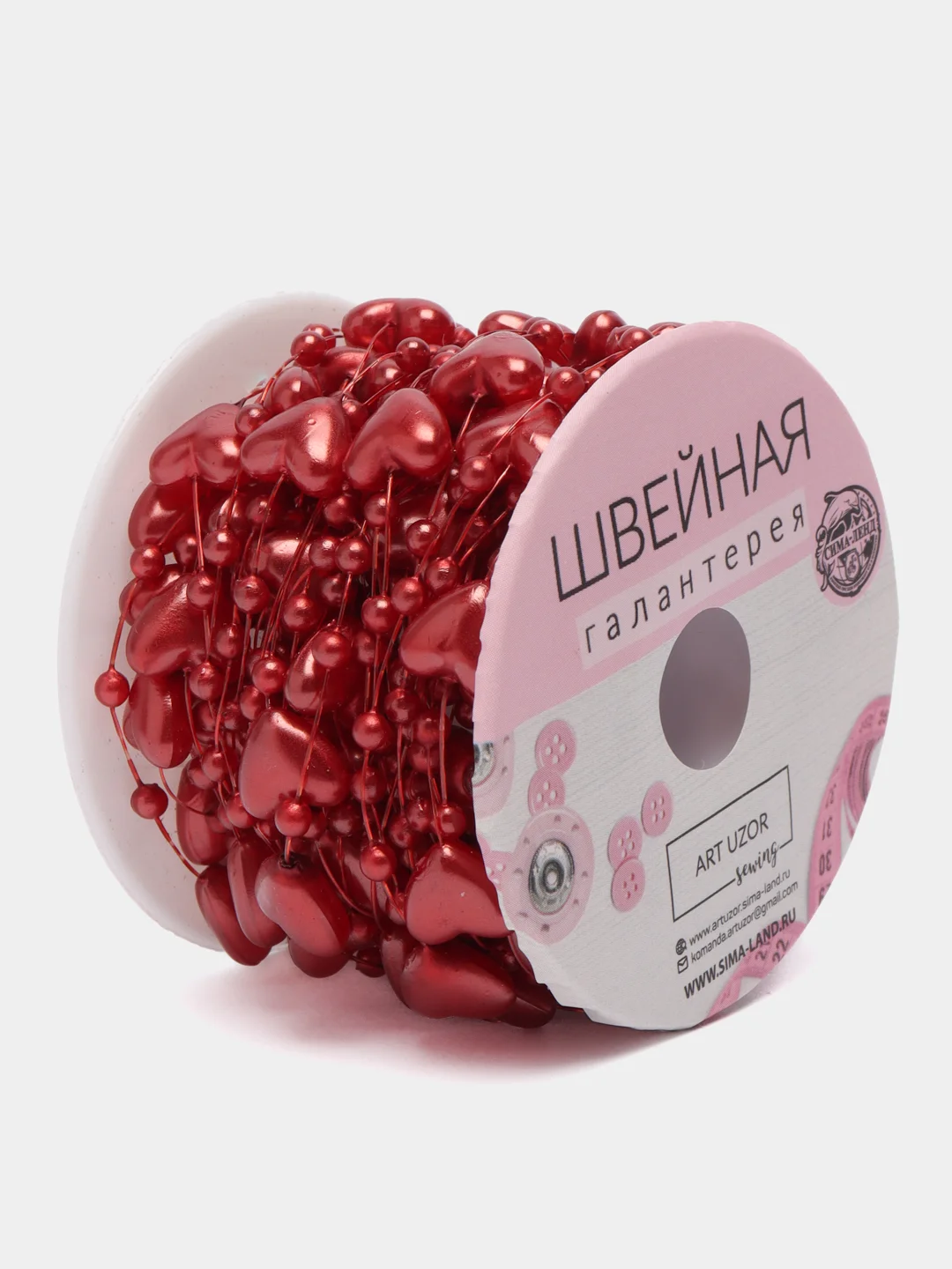 Бусы на леске "Сердца", 0,5 м, красный
