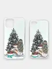 Бирюзовый чехол iPhone 11, 12/ 12 Pro 6.1 mini, 7/ 8/ SE 2020, 5/ 5s /se 2016 с новогодним рисунком