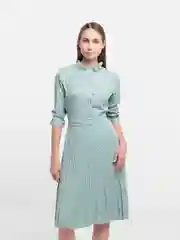 Мятный платье женское, с поясом, принт в мелкий горошек