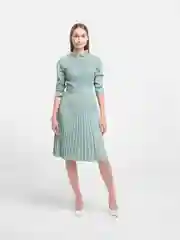 Мятный платье женское, с поясом, принт в мелкий горошек