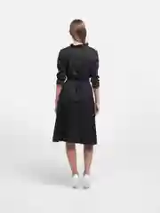 Черный платье женское, с поясом, принт в мелкий горошек