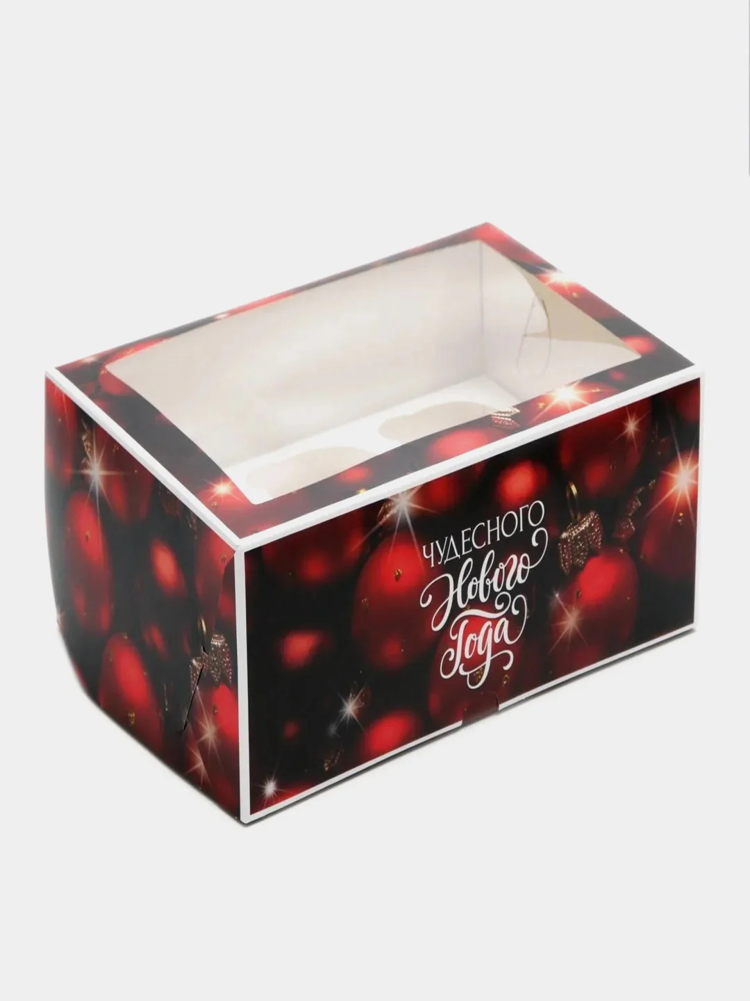 Коробка на 6 капкейков новогодняя. 27*15*10 см.