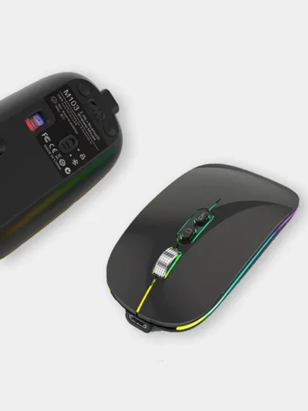 Черный компьютерная мышь бесшумная беспроводная оптическая Bluetoth/RGB-подсветка, 800-1600 dpi