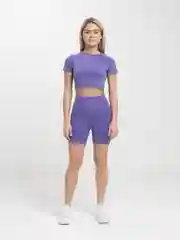 Фиолетовый женский спортивный костюм: шорты и футболка