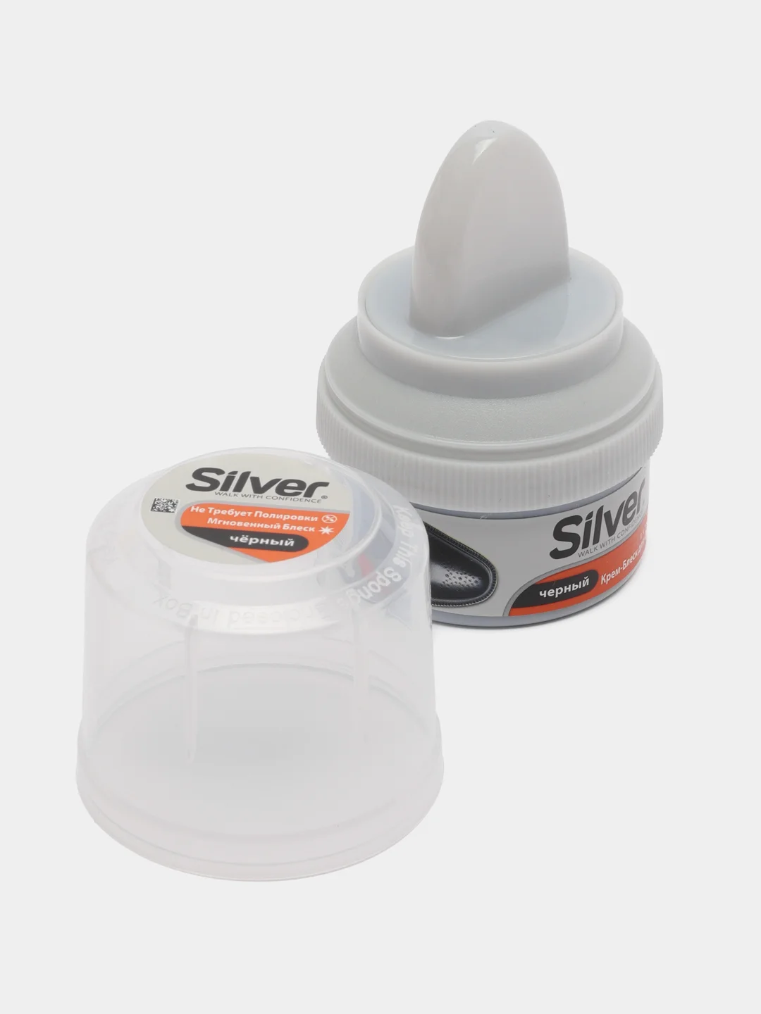 Крем-блеск для обуви с губкой SILVER, черный, Турция, 50ml