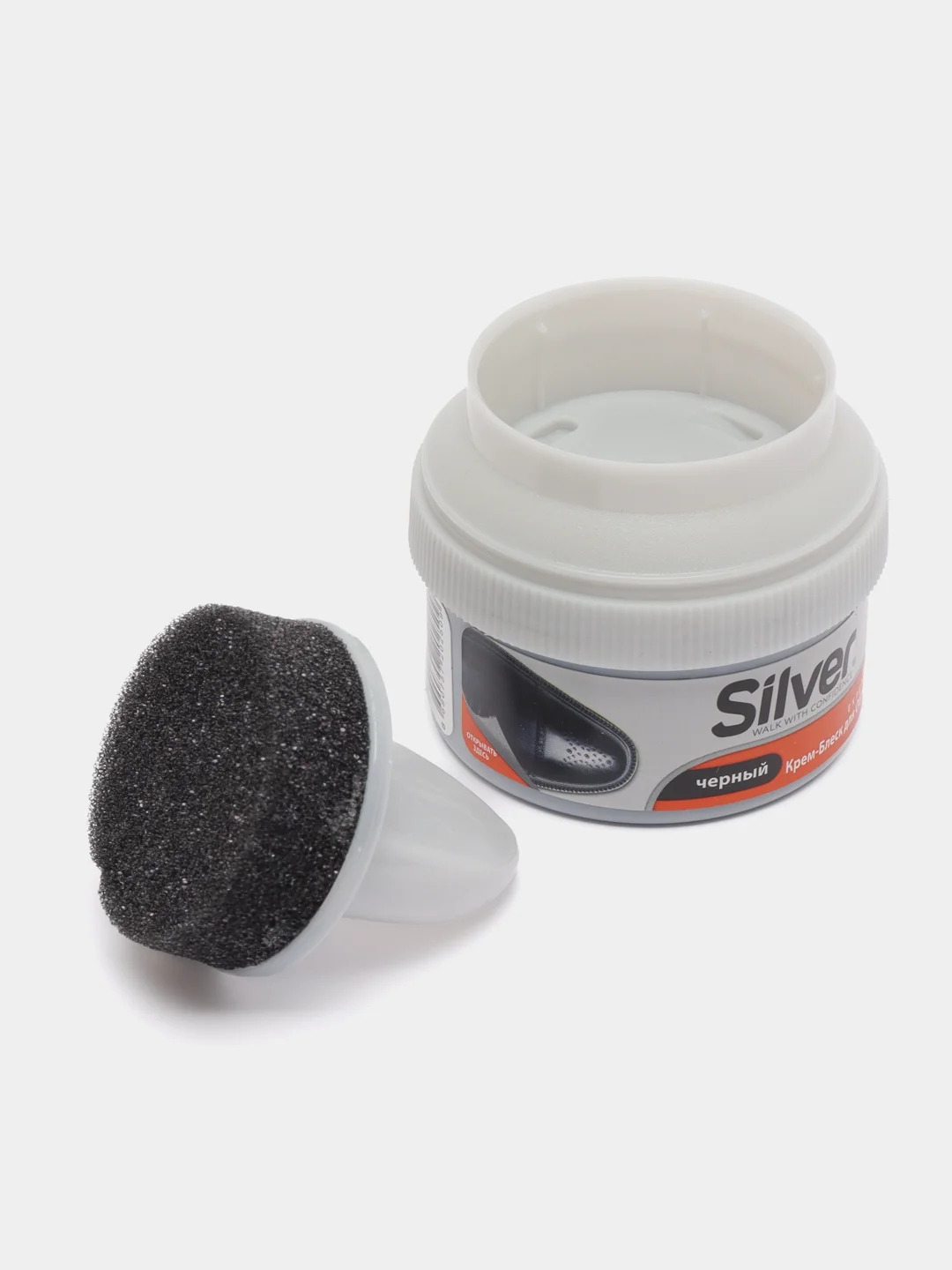 Крем-блеск для обуви с губкой SILVER, черный, Турция, 50ml