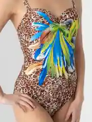 Коричневый купальник слитный, с надписью