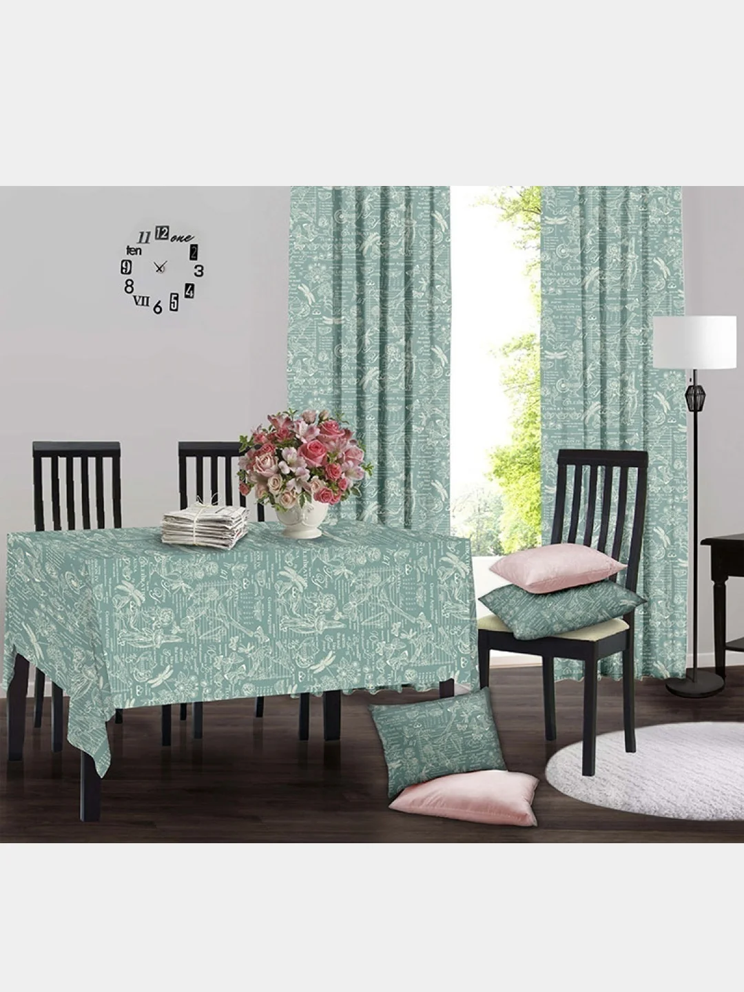 Бирюзовый скатерть Sweet Home, рогожка, хлопок