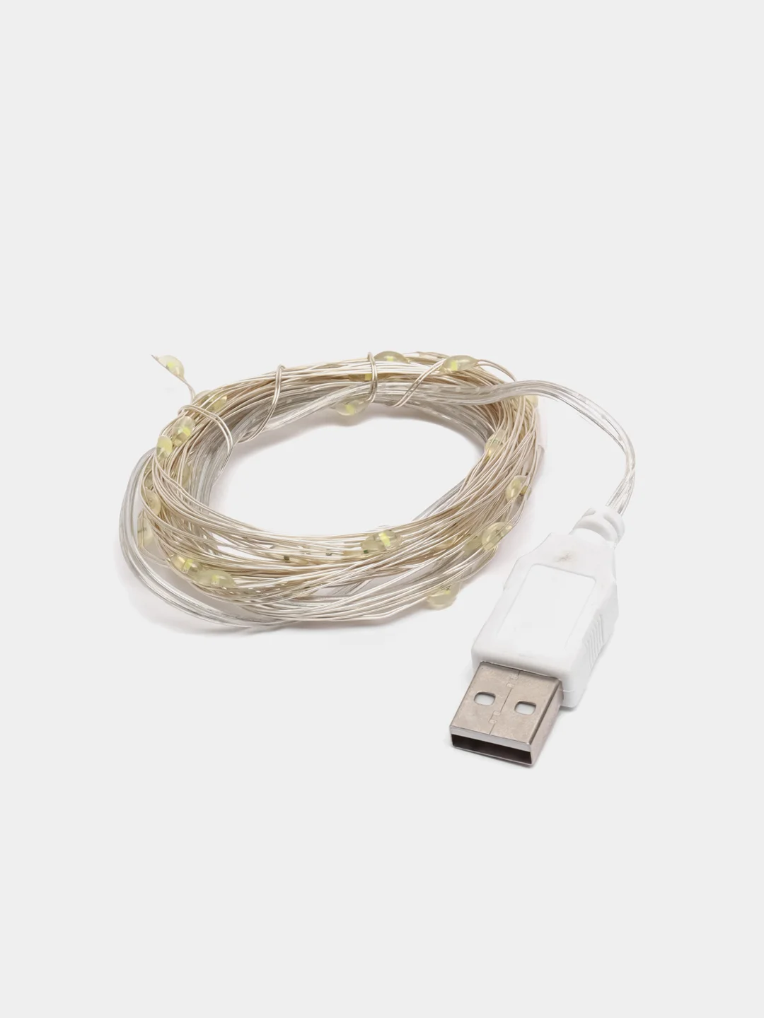 Белый гирлянда новогодняя медная светодиодная LED, USB питание, 1 / 2 / 3 / 4 / 5 метра