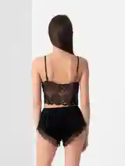 Черный пижама женская: топ ажурный и шорты велюр