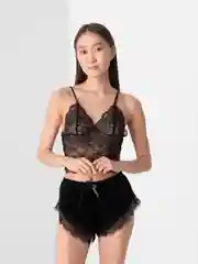 Черный пижама женская: топ ажурный и шорты велюр