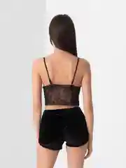 Угольный пижама женская: топ ажурный и шорты велюр