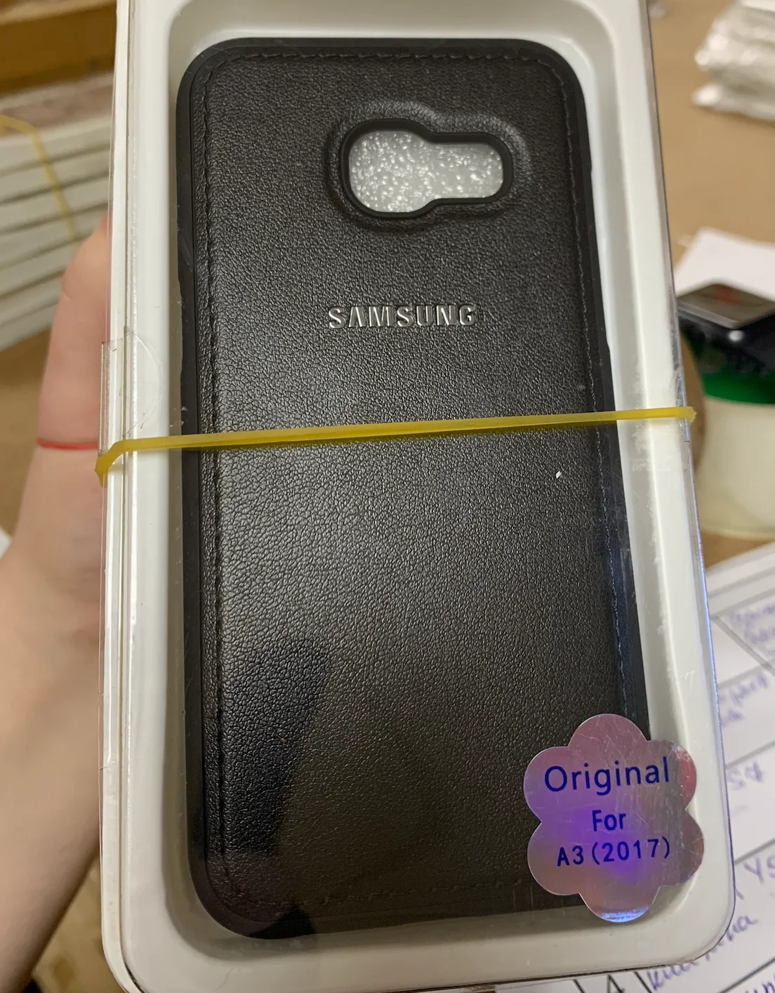 Серый чехол накладка с кожаной вставкой для Samsung Galaxy A3 (2017) / A320