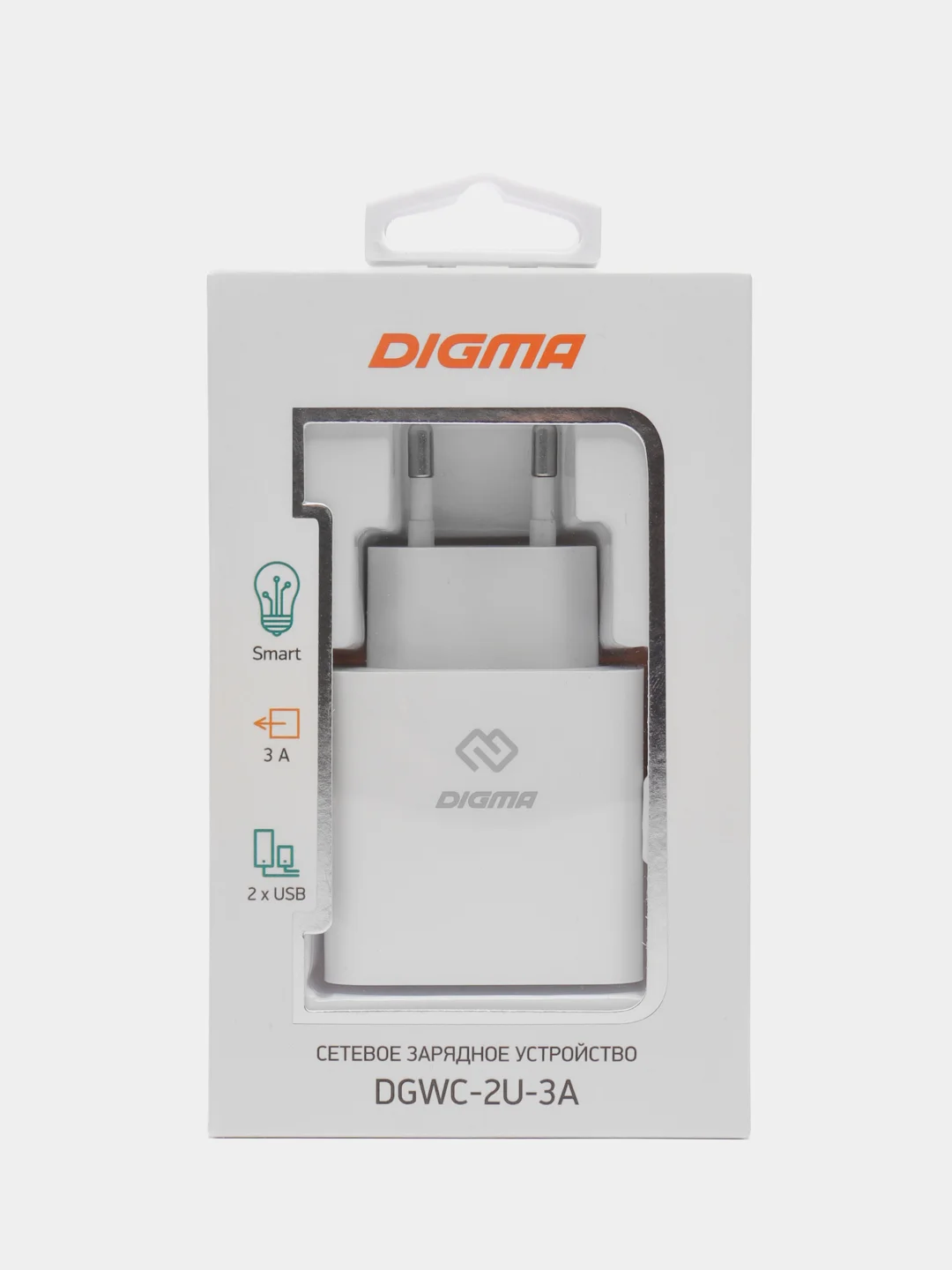 Белый сетевое зарядное устройство Digma, 2 USB 2.1A+1A