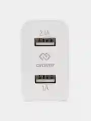 Белый сетевое зарядное устройство Digma, 2 USB 2.1A+1A