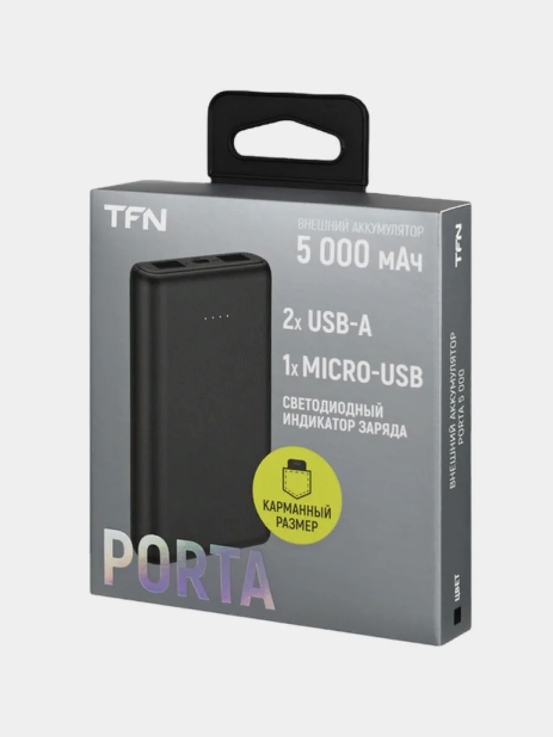 Черный внешний аккумулятор TFN Porta, 5000 mAh