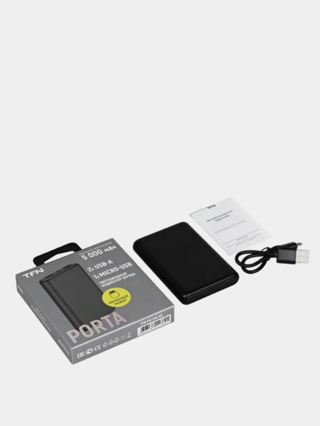 Черный внешний аккумулятор TFN Porta, 5000 mAh