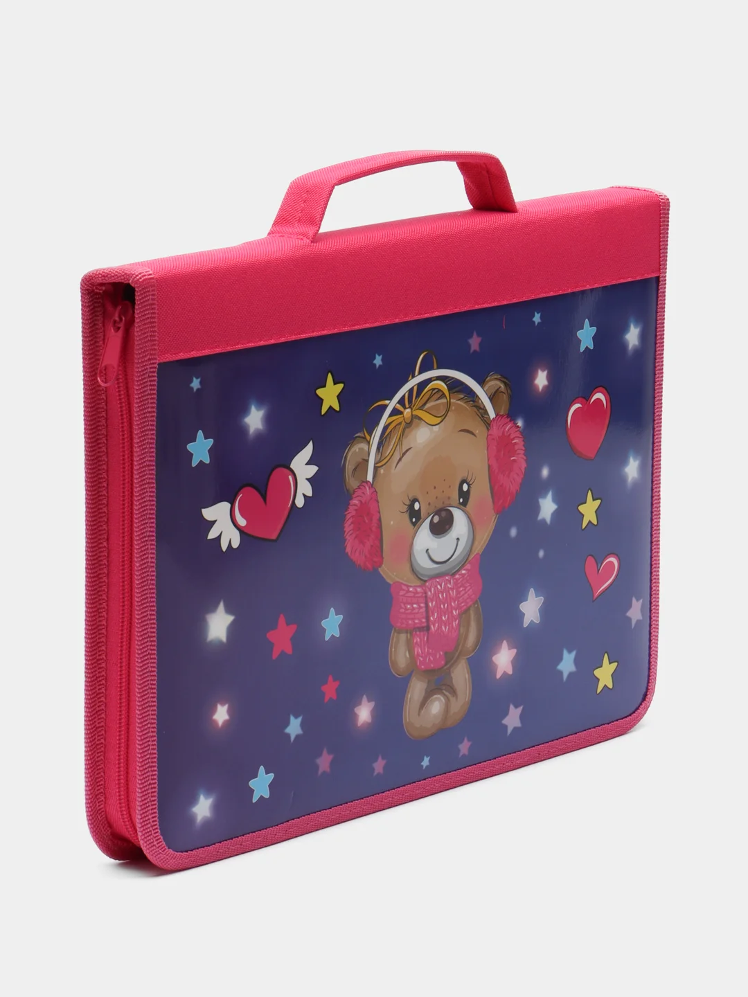 Папка для труда на молнии BRAUBERG А4 с ручкой, 1  отд., картон, органайзер, Smiling bear