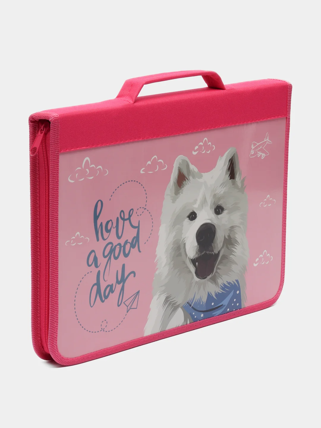 Папка для труда на молнии BRAUBERG А4 с ручкой, 1  отд., картон, органайзер, Samoyed