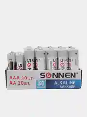 Батарейки КОМПЛЕКТ 30 (20+10) шт, SONNEN Alkaline, AA+ААА (LR6+LR03), в коробке, 455097