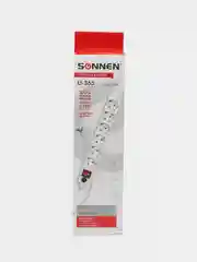 Сетевой фильтр SONNEN, 6 розеток, с заземлением, выключатель, 10А, 5 м, белый, 511427