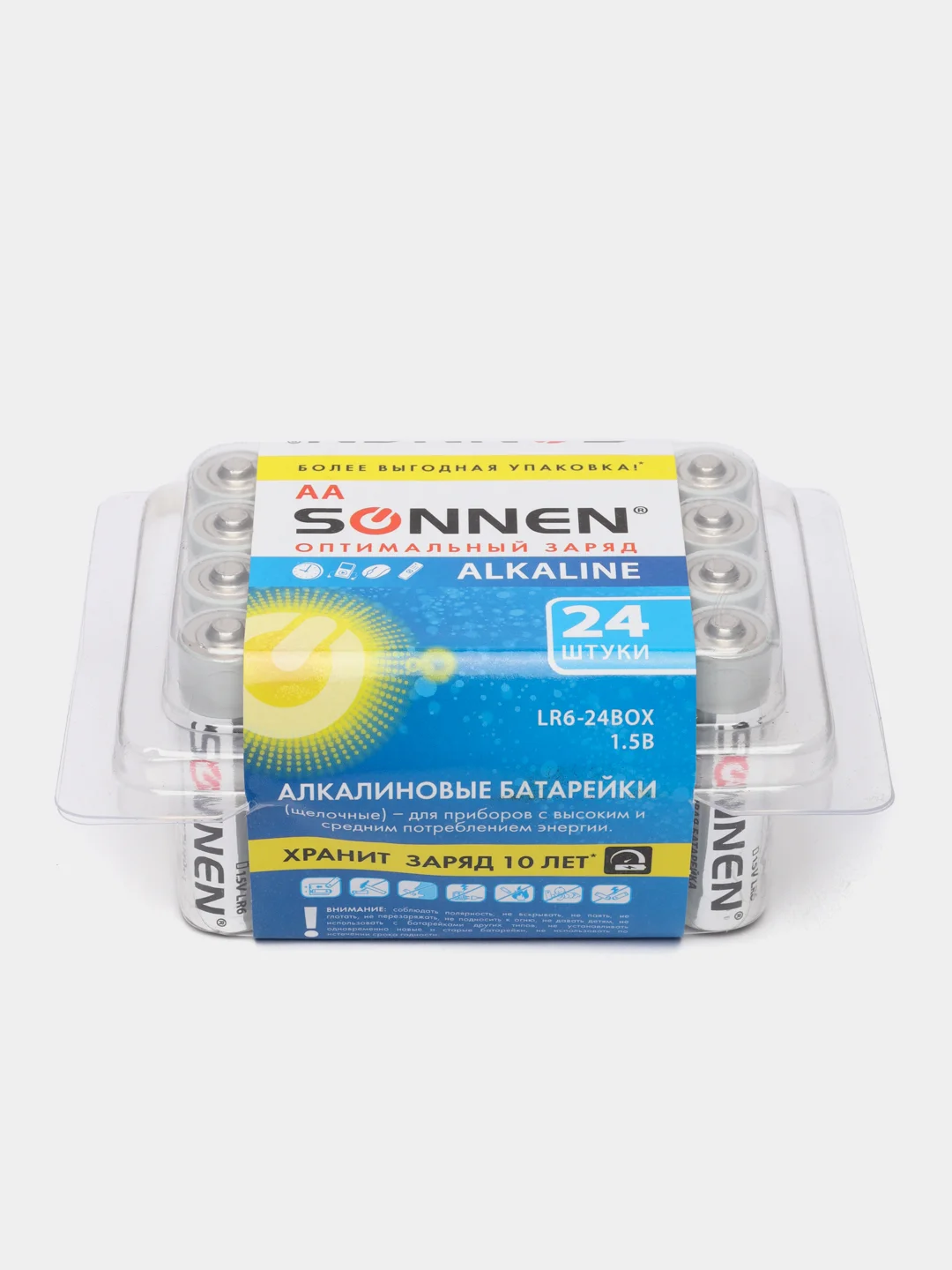 Батарейки КОМПЛЕКТ 24 шт, SONNEN Alkaline, АА(LR6,15А), алкалиновые, пальчиковые, короб