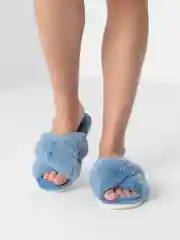 Синий меланж меховые тапочки, женские