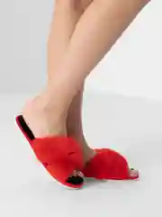 Красный меховые тапочки, женские