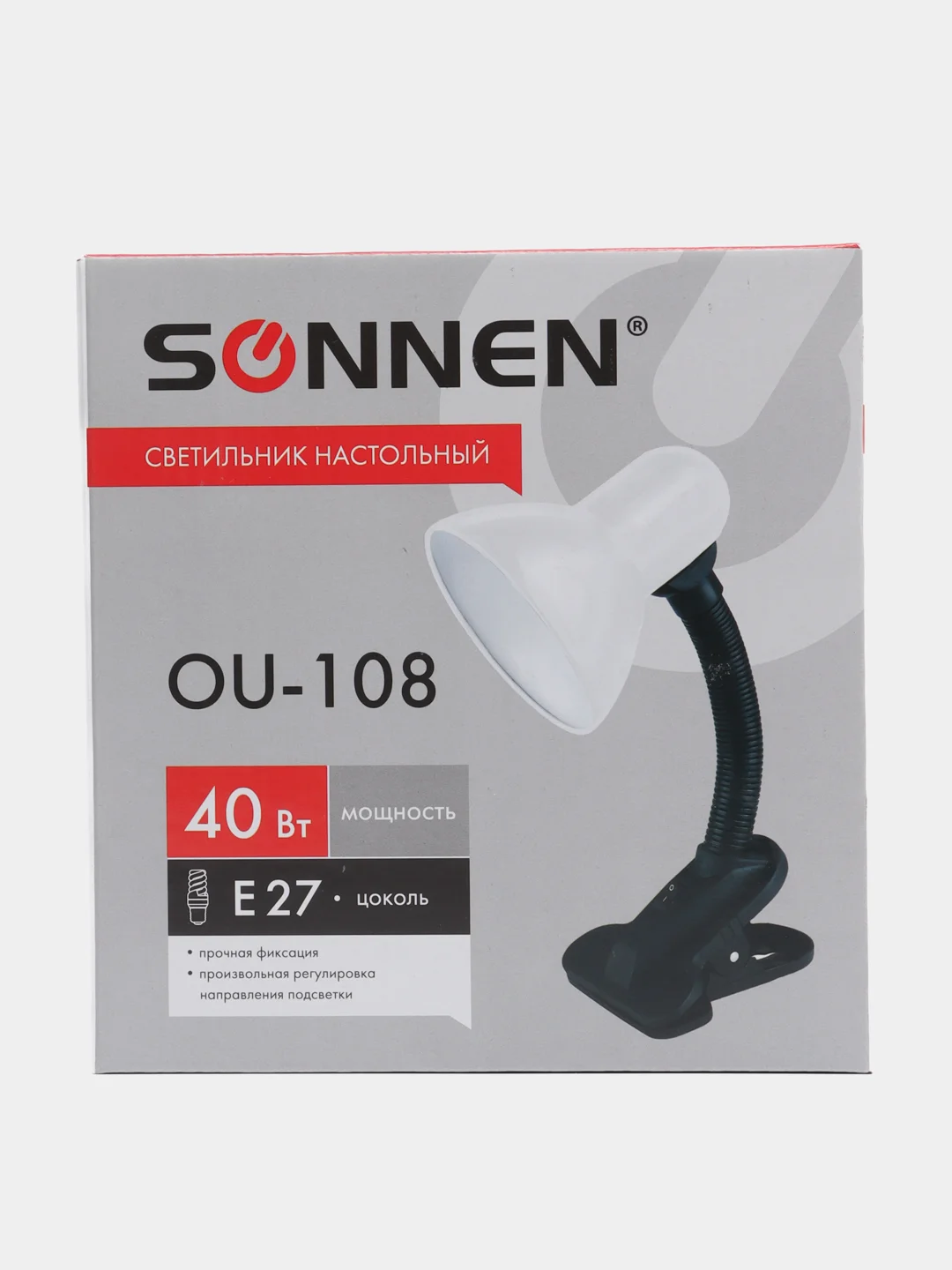 Светильник настольный SONNEN OU-108, на прищепке, ЦОКОЛЬ Е27, белый, 236678