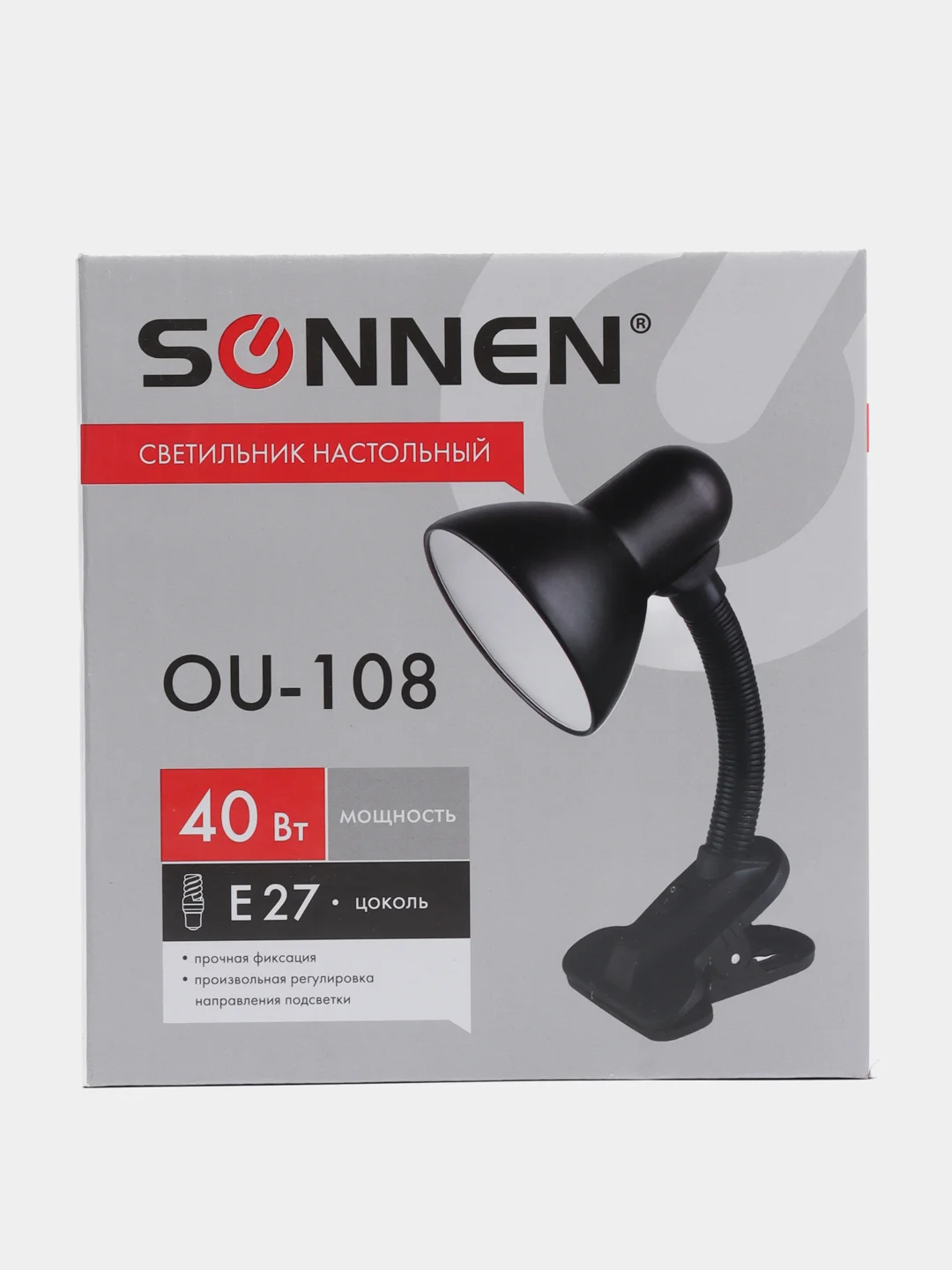 Светильник настольный SONNEN OU-108, на прищепке, ЦОКОЛЬ Е27, черный, 236679