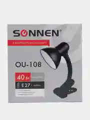 Светильник настольный SONNEN OU-108, на прищепке, ЦОКОЛЬ Е27, черный, 236679