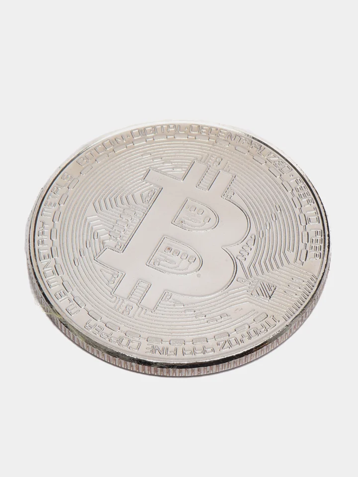 Серебряный сувенирная блокчейн монета "Биткоин" (Bitcoin), в футляре