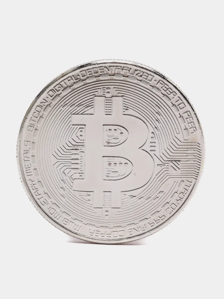 Серебряный сувенирная блокчейн монета "Биткоин" (Bitcoin), в футляре