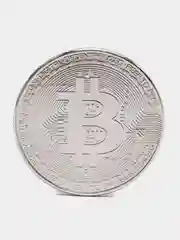 Серебряный сувенирная блокчейн монета "Биткоин" (Bitcoin), в футляре