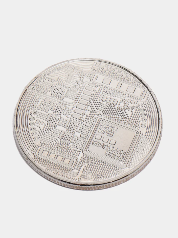 Серебряный сувенирная блокчейн монета "Биткоин" (Bitcoin), в футляре