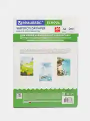 Папка для акварели А4, 20л., 200 г/м2, индивидуальная упаковка, BRAUBERG SCHOOL, 114301