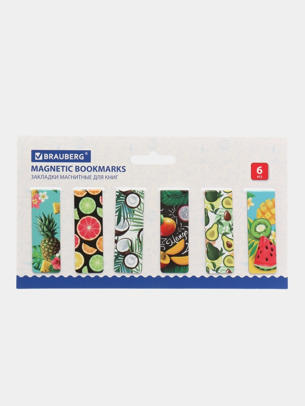 Закладки для книг МАГНИТНЫЕ, "FRUITS", набор 12 шт., 60x20 мм, BRAUBERG, 113173