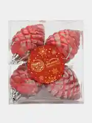 Красный украшение ёлочное "Шишка с инеем", красное, 5 х 4 см, набор из 4 штук