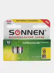 Батарейки КОМПЛЕКТ 10шт, SONNEN Super Alkaline, AAA (LR03,24А) мизинчиковые, 454232