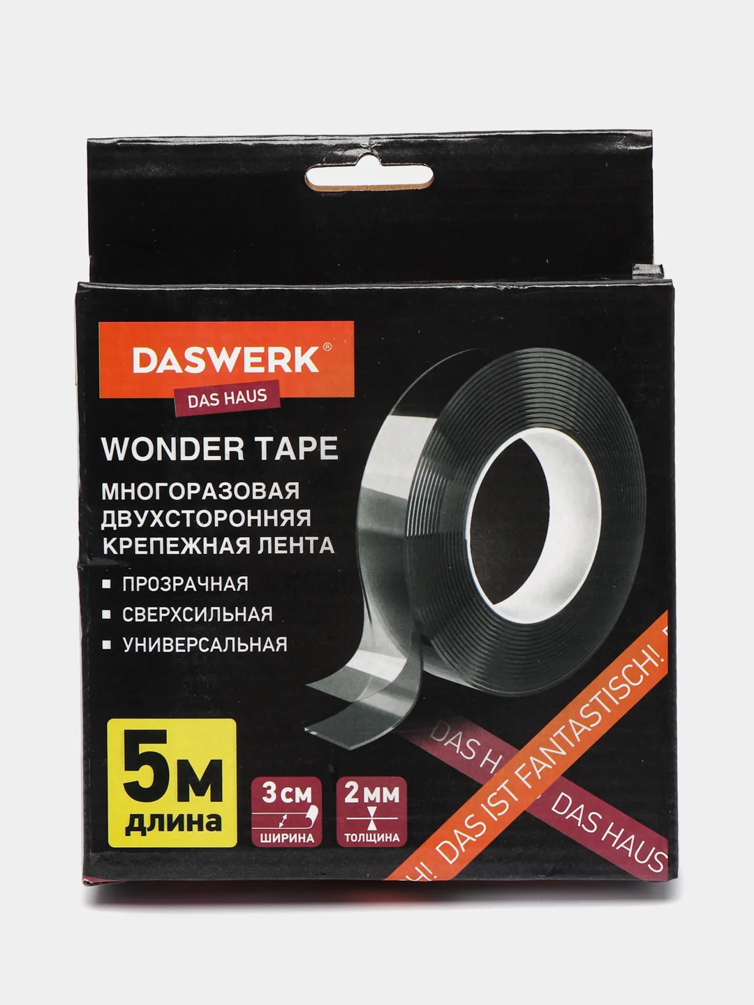 Скотч Daswerk Nano Tape, многоразовый, двухсторонний, прозрачный, 5м*30мм, 2мм