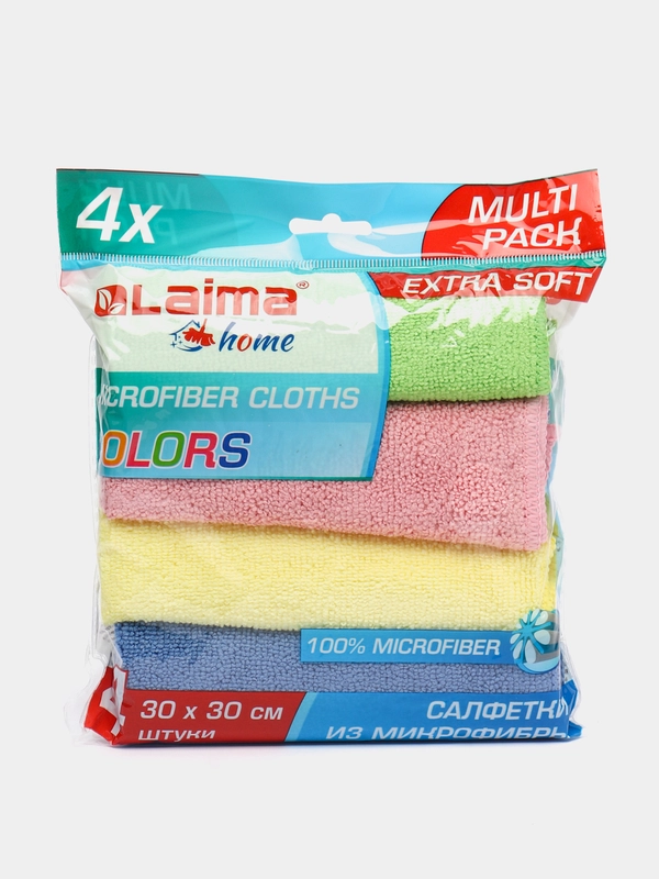 Салфетка из плотной микрофибры 30х30см "MULTI PACK PRO COLOUR 30" КОМПЛЕКТ 4шт LAIMA